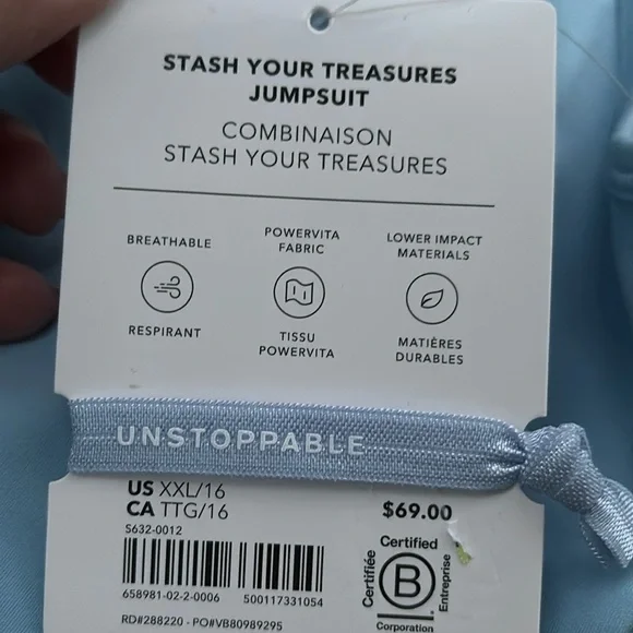 NWT Athleta Girl Stash Your Treasures Dayflower Blue Jumpsuit Size XXL/16. - Picture 6 of 6